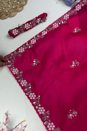 Royal Rani Pink Heavy Embroidered Designer Saree with Sequin Accents
