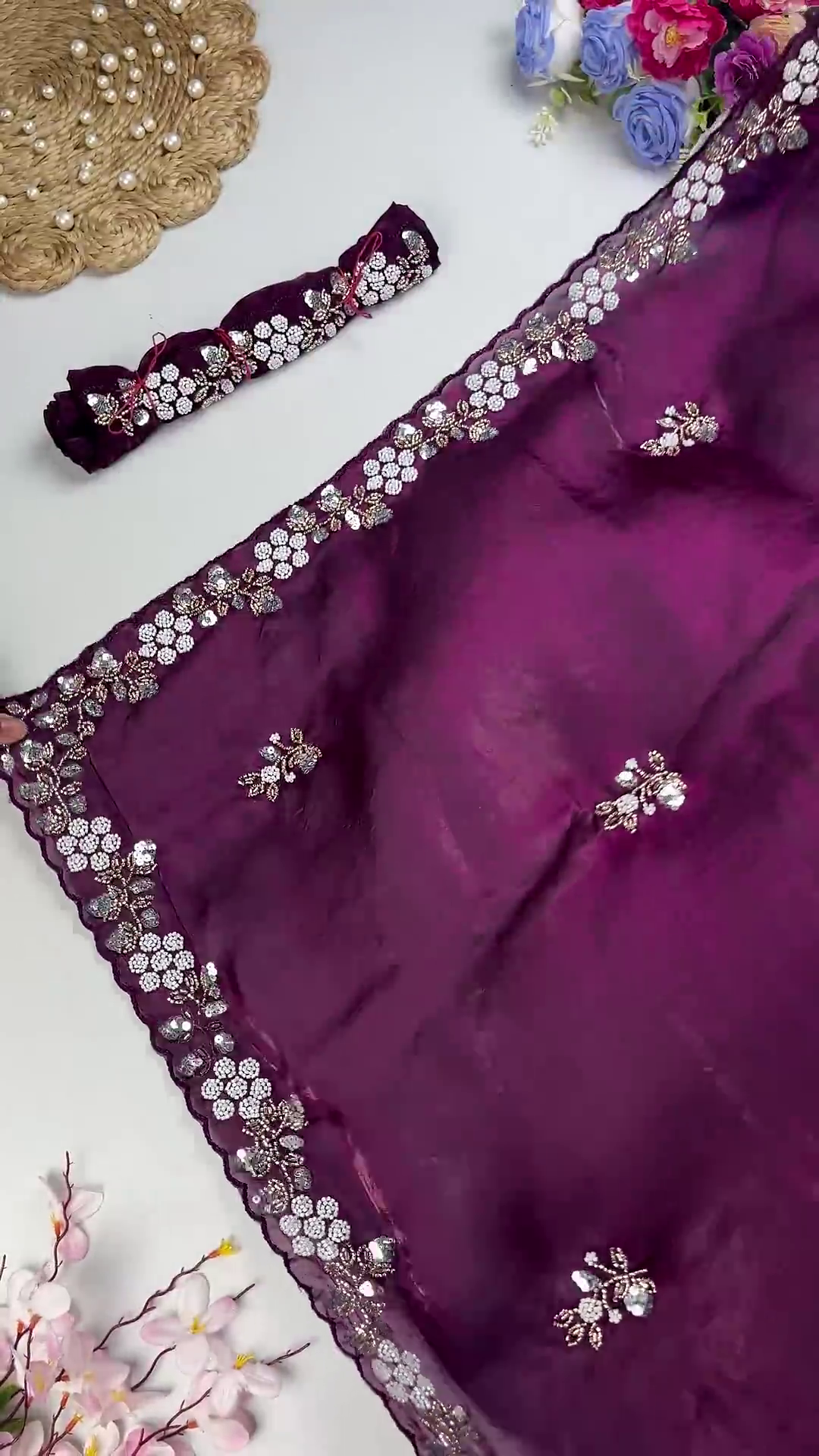 Royal Rani Pink Heavy Embroidered Designer Saree with Sequin Accents - Image 7