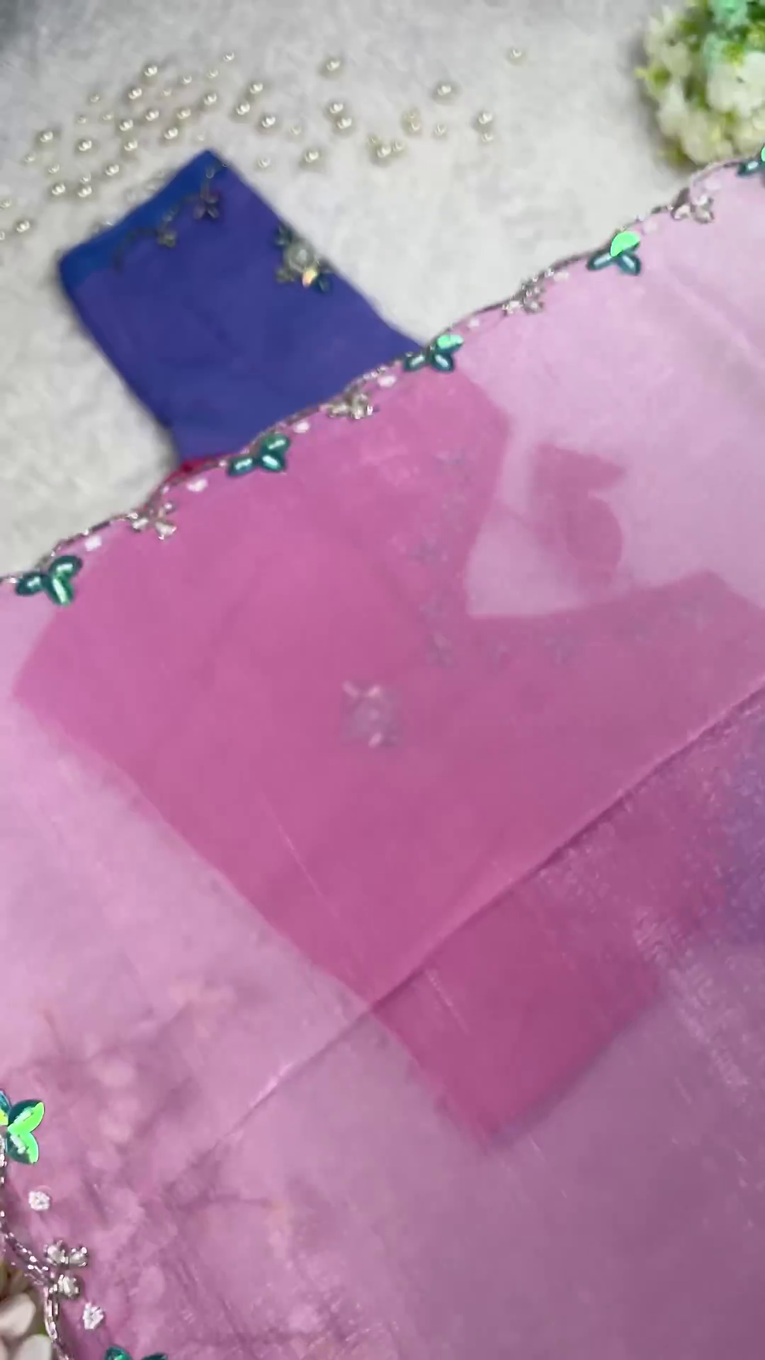 Radiant Sunset Coral Designer Blouse with Ombre Saree Set - Image 2